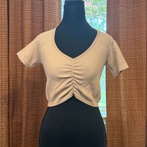 Forever 21 Beige Ruched V-Neck Tee